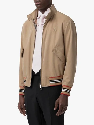 Shop Burberry Icon Stripe Detail Bomber Kacket In Neutrals