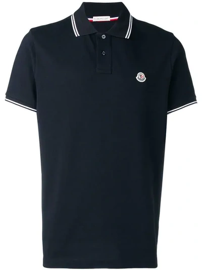 Shop Moncler Short Sleeved Polo Shirt In Black