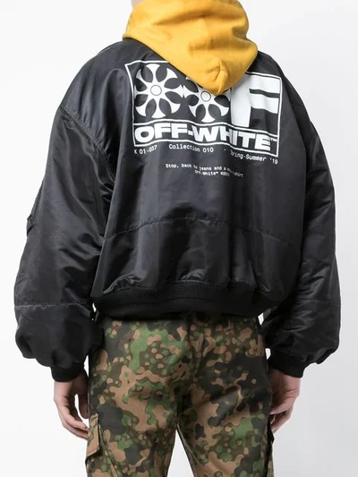 Shop Off-white Oversized Hooded Bomber Jacket In Black