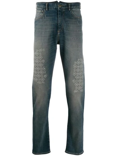 Shop Etro Printed Denim Jeans - Blue