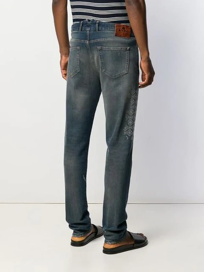 Shop Etro Printed Denim Jeans - Blue