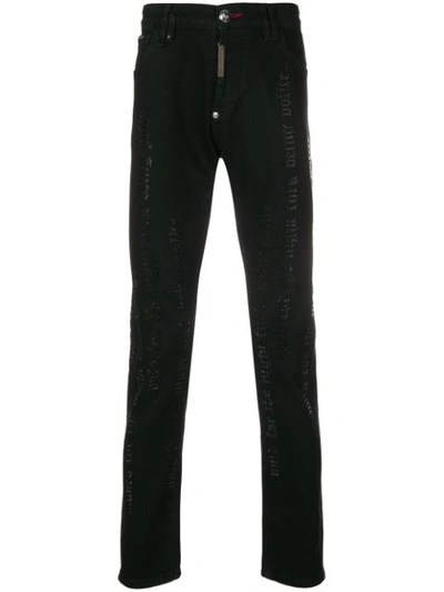 Shop Philipp Plein Slim Embellished Jeans - Black