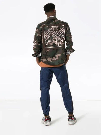 Shop Valentino Logo Print Camo Cotton Shirt Jacket In Green