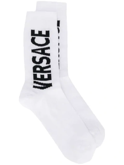 Shop Versace Contrasting Logo Socks In I4d1