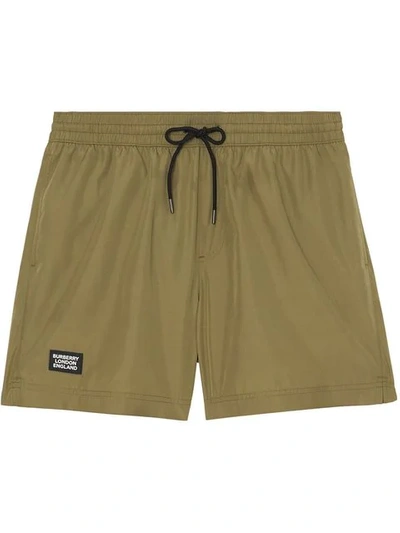 Shop Burberry Logo Detail Drawcord Swim Shorts In Green