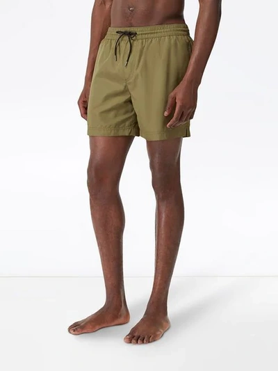 Shop Burberry Logo Detail Drawcord Swim Shorts In Green