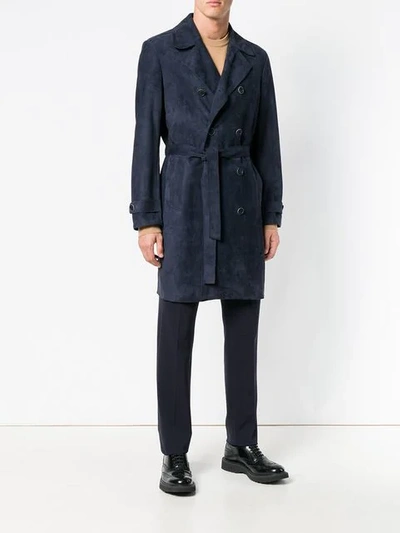 Shop Salvatore Santoro Double Breasted Trench Coat In Blue