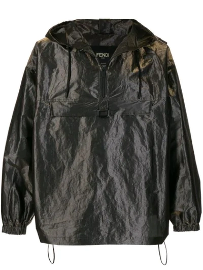 Shop Fendi Pull-out Hood Oversized Wind Breaker Jacket In Brown