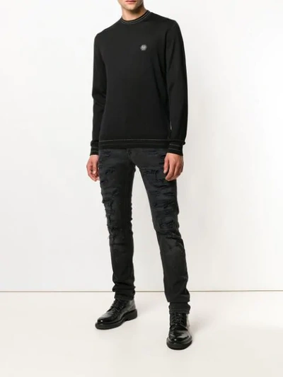 Shop Philipp Plein Distressed Skinny Jeans In Black