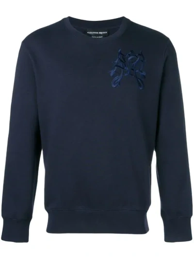 Shop Alexander Mcqueen Logo Embroidered Sweatshirt In 4100 Navy
