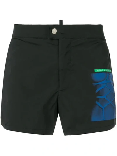 Shop Dsquared2 Printed Patch Swimshorts In Black