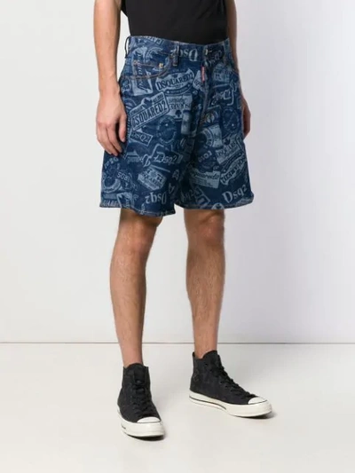 Shop Dsquared2 Stamped Wide Denim Shorts In Blue