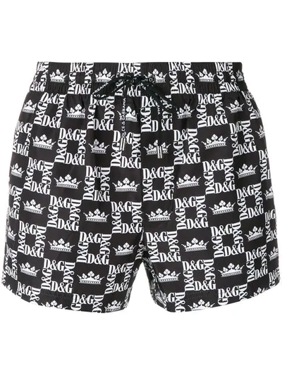 Shop Dolce & Gabbana Logo Mosaic Swim Shorts In Black
