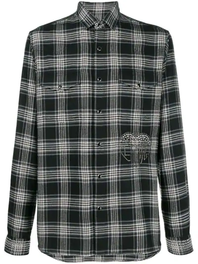 Shop Valentino Checked Button Shirt In Black