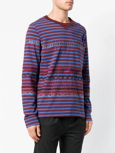 Shop Sacai Striped Embroidered Sweatshirt - Brown