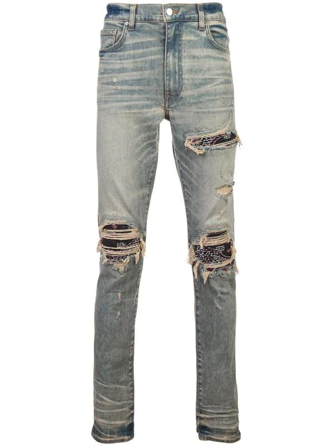 ripped jeans with bandana patches