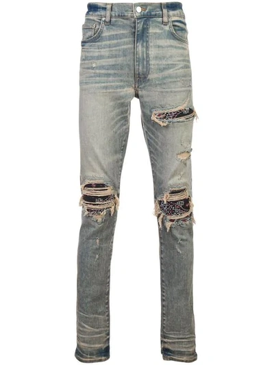 Shop Amiri Mx1 Ripped Bandana Jeans In Denim