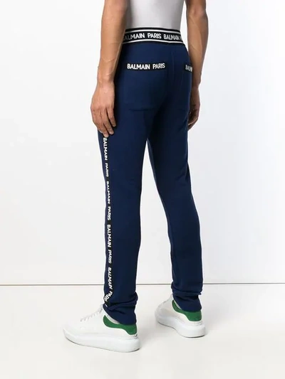 Shop Balmain Logo Band Track Trousers In Blue