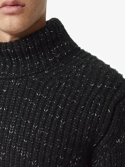 Shop Burberry Contrast Knit Turtleneck Sweater In Black