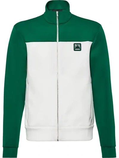 Shop Prada Technical Jersey Cardigan In White ,green