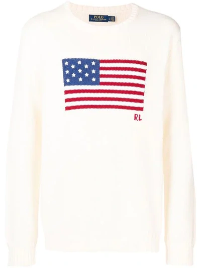 POLO RALPH LAUREN FLAG KNITTED JUMPER - 白色