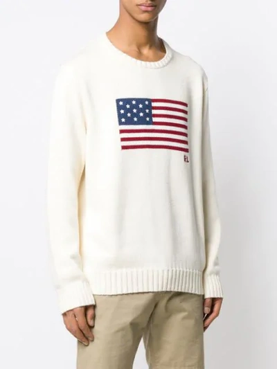 Shop Polo Ralph Lauren Flag Knitted Jumper In White