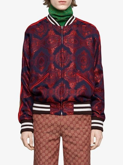 Shop Gucci Baroque Jacquard Bomber Jacket In Red