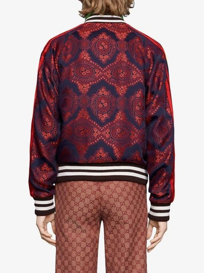 Gucci Baroque Jacquard Bomber Jacket In Bordeaux