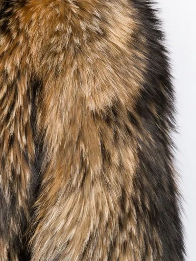 Shop Balmain Hooded Fur Jacket In Neutrals