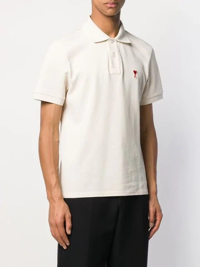 Shop Ami Alexandre Mattiussi Short Sleeve Polo Shirt With Red Ami De Coeur Patch In Neutrals