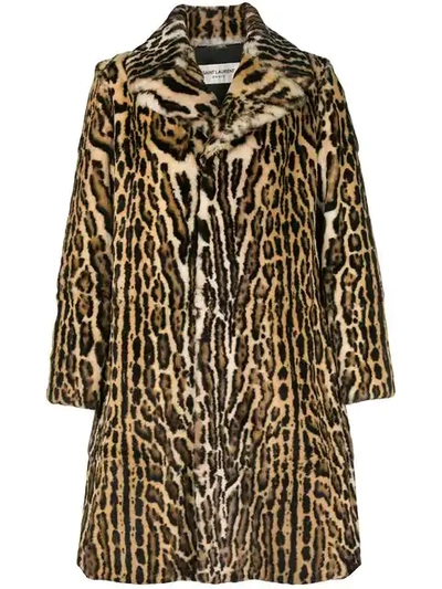 Shop Saint Laurent Leopard Print Midi Coat In 2668 -ocre/marron/noir