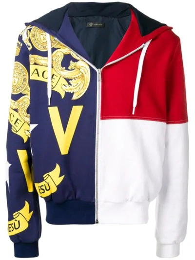 Shop Versace Baroque Print Hoodie In Blue