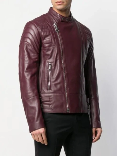 Shop Les Hommes Collarless Biker Jacket In Red