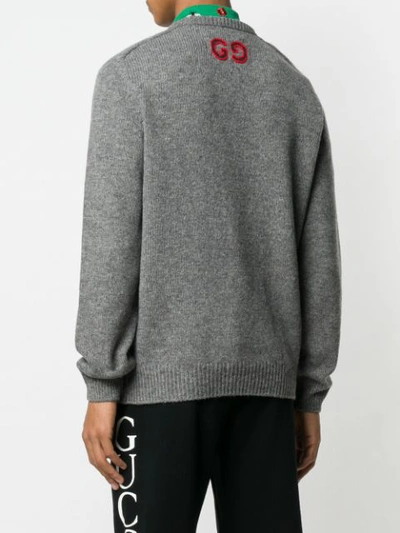 Shop Gucci Jacquard Logo Knit Sweater In Grey