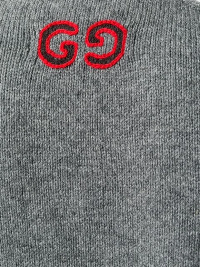 Shop Gucci Jacquard Logo Knit Sweater In Grey