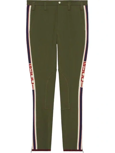 Shop Gucci Gabardine Pants With  Stripe In Green
