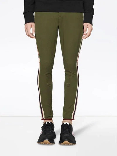 Shop Gucci Gabardine Pants With  Stripe In Green