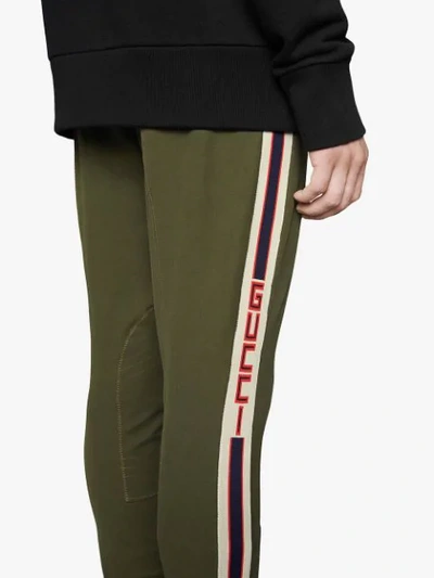 Shop Gucci Gabardine Pants With  Stripe In Green