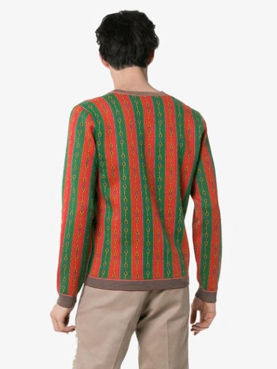 Shop Gucci Horsebit Chain Print V-neck Sweater In Green