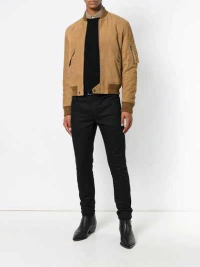 Saint Laurent Zipped Bomber Jacket In Neutrals