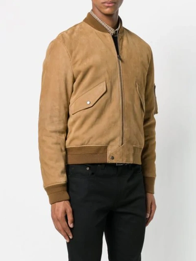Saint Laurent Zipped Bomber Jacket In Neutrals