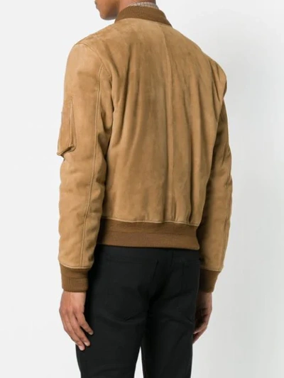 Saint Laurent Zipped Bomber Jacket In Neutrals