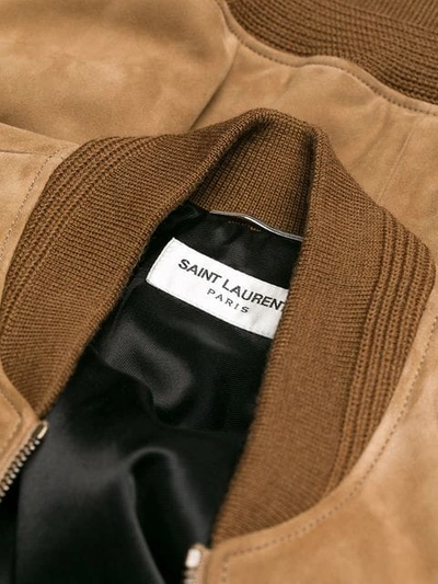 Saint Laurent Zipped Bomber Jacket In Neutrals