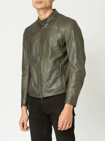 Shop Ajmone Leather Biker Jacket In Green