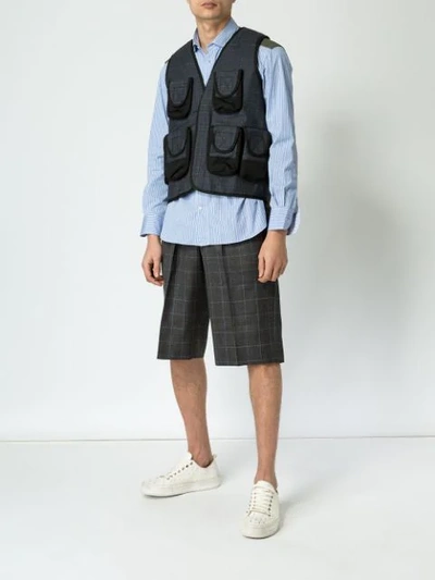 Shop Junya Watanabe Classic Checked Shorts In Grey