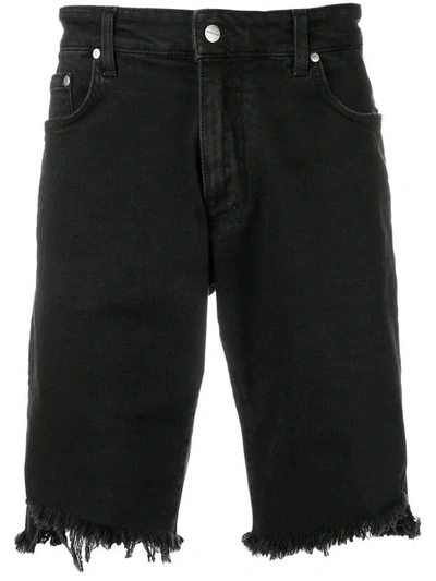Shop Represent Frayed Denim Shorts In Black