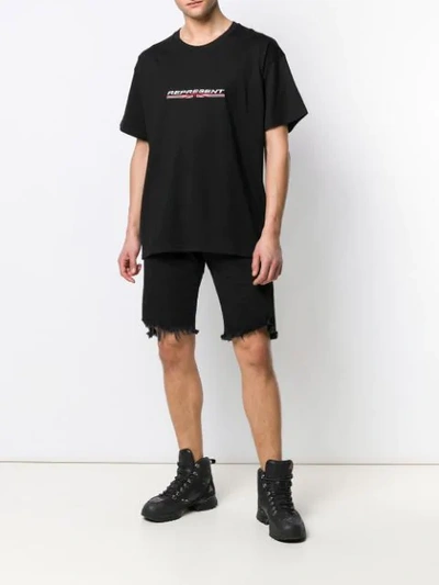 Shop Represent Frayed Denim Shorts In Black