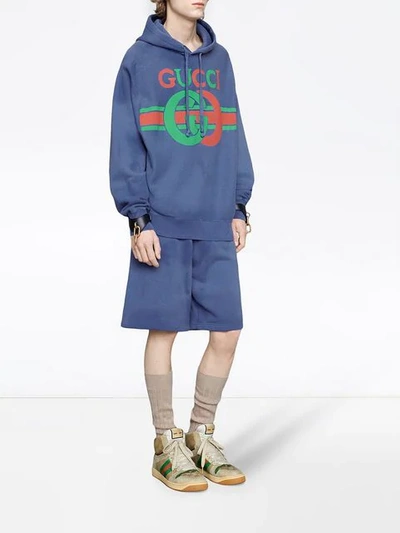 Shop Gucci Sweatshirt With Interlocking G Print In Blue