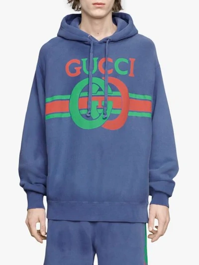 Shop Gucci Sweatshirt With Interlocking G Print In Blue