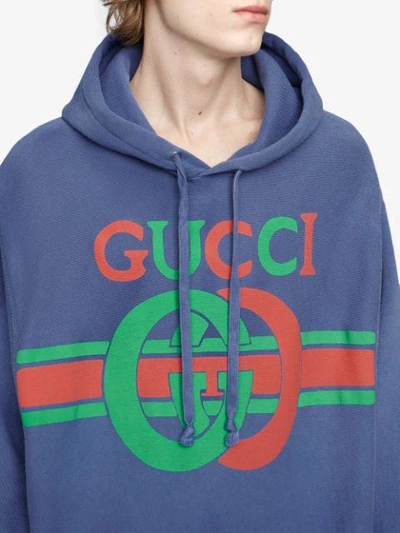 Shop Gucci Sweatshirt With Interlocking G Print In Blue